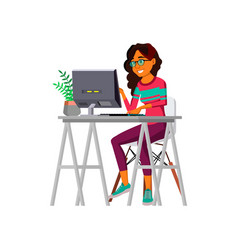 Latin Woman Writing Email On Computer Cartoon