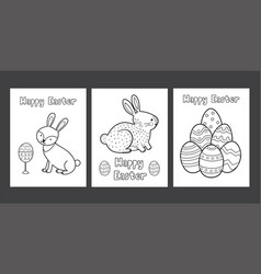 Easter Coloring Pages Set With Cute Bunny And Eggs