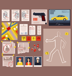 Crime Scene Detective Board With Criminal Evidence