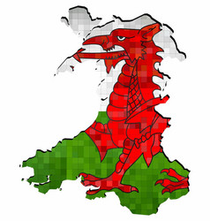 Grunge Wales Map With Flag Inside