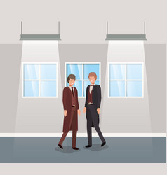 Businessmen Couple In Corridor Office