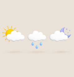 Cute 3d Cartoon Weather Icons Set Sun Moon Cloud