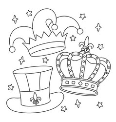 Mardi Gras King Crown And Jester Hat Coloring Page