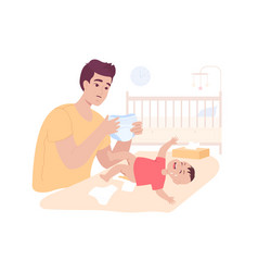 Cartoon Father Changing Diaper Of Crying Baby