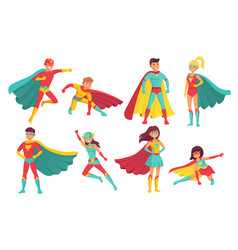 Cartoon superhero family mom dad and children Vector Image