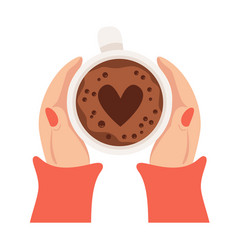 Female Hands Hugging Hot Coffee Mug Top View