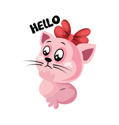 Baby Pink Kitty With Red Bow Saying Hello