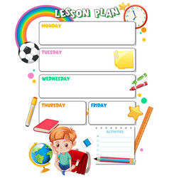 Cute Boy Student With Learning Tools Cartoon