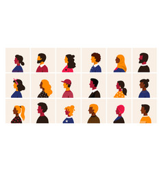 People Profile Cartoon Multiethnic Man And Women