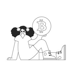 Charming Woman Holding A Bitcoin Coin Newspaper