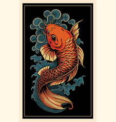 Retro Japanese Poster With Golden Koi Fish