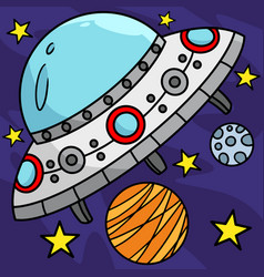 Ufo Spaceship Colored Cartoon