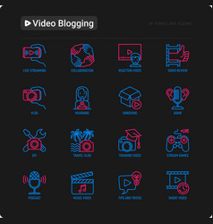 Video Blogging Thin Line Icons Set Vlog Asmr