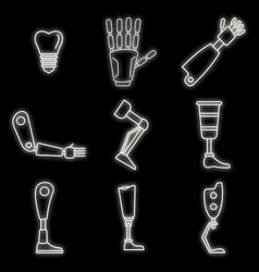 Bionic Artificial Limbs Icons Set Neon