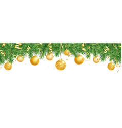 Christmas Fir Garland Border With Golden Balls