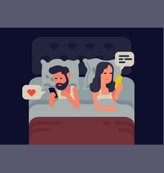 Couple Checking Phones Before Sleep