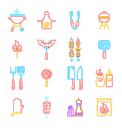 Bbq Party Neon Icons Isolated