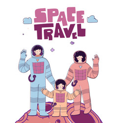 Family Space Travel In Cartoon Style Galaxy