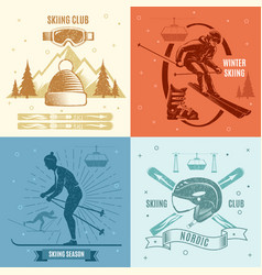 Nordic Skiing Retro Style Emblems