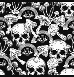 Pattern With Rainbow Skull Mushrooms Third Eye