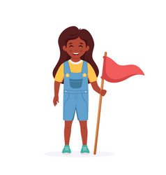 Black Girl With Flag Girl Scout Camping Summer