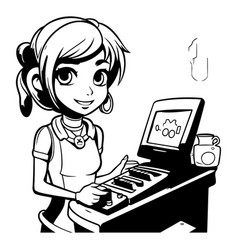 Girl Playing Piano Black And White For Coloring