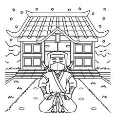 Ninja In Front Of A House Coloring Page