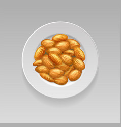 Plate With Almonds On White Isolated Background