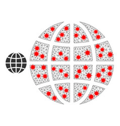 Polygonal Network Globe Icon With Covid Items