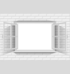 Open White Window On Brick Wall