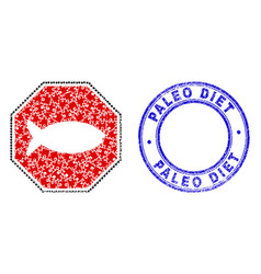 Blue Scratched Paleo Diet Stamp And Fish Danger