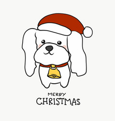 Poodle Dog Wear Santa Hat Merry Christmas Cartoon