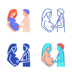 Prenatal Checkup Icon Set In Flat And Line Style