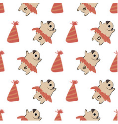 Pug Dog Party Hat Tutu Seamless Pattern