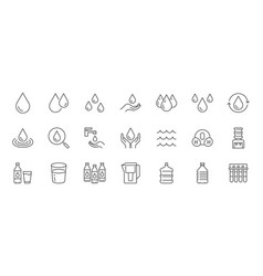 Water Line Icon Set Rain Drops Glass H2o