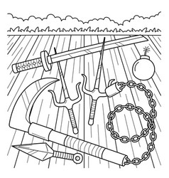 Ninja Weapons Coloring Page For Kids