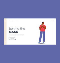 Depressed Man Hide Face Behind Mask Landing Page