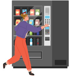 Woman Buying Snack And Beverage At Vending Machine