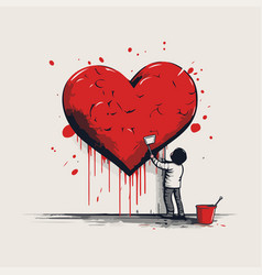 Man Painting Red Heart With Paint Roller