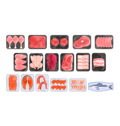 Meat And Fish Supermarket Packages Set Top View