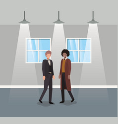 Businessmen Couple In Corridor Office