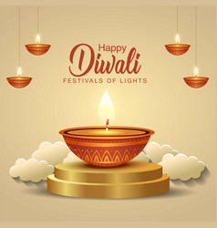 Happy Diwali Greetings Golden Lamp Hanging