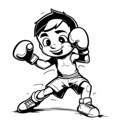 Boy Boxing Mascot - Black And White