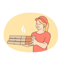 Female Courier With Pizza Boxes