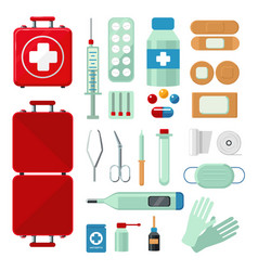 First aid kit with medical equipment Royalty Free Vector