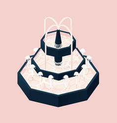 Isometric Fountain With Water Three Levels Pink