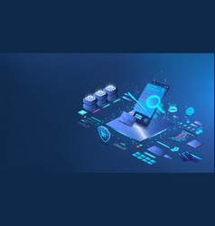 Isometric Blue Smart Contract Concept