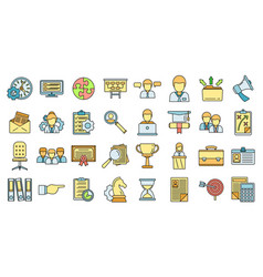 Managing Skills Employee Icons Set Color