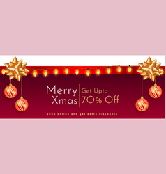 Merry Christmas Sale Banner With Light Garland