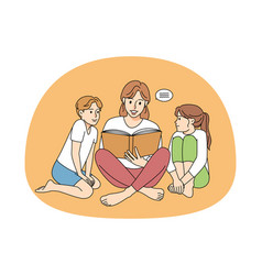 Mother Reading Book With Children